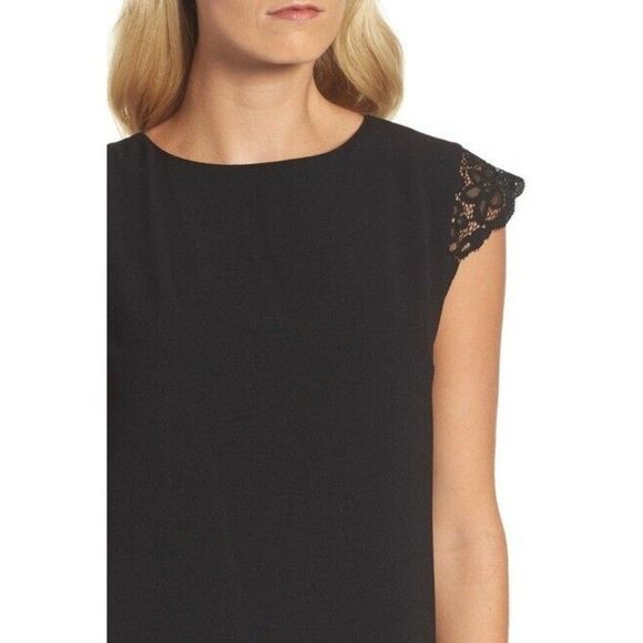 Women's Felicity & Coco Lucy Lace Sleeve Shift Dress Black Size S Cap NWT - Picture 3 of 9